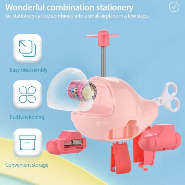 6 pcs / Set Kotak Pensil Bentuk Helikopter Lucu Multifungsi Untuk Anak Aircraft Stationary Set