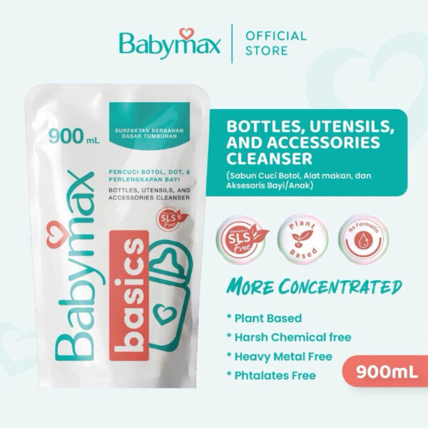 BABYMAX ECOCERT BOTTLE AND UTENSILS REFIL 480mL Babymax Basics 900ml dishsoap dishwash sleek cloudy pureco