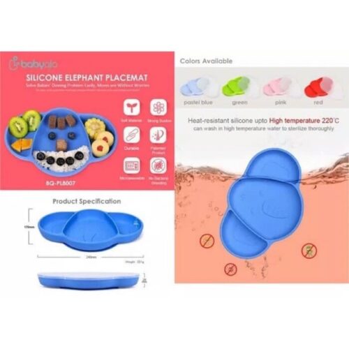 Babyqlo Silicone Elephant Placemat BQ PL8007 piring makan bayi alat makan silicone