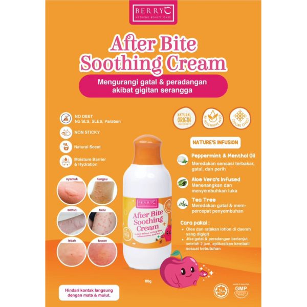 BerryC After Bite Soothing Cream 80ml 110gr Pereda Gatal & Radang Dari Gigitan Serangga Nyamuk Aman untuk Bayi, Anak, Dewasa, Tidak Pedih, Tidak Panas, Harum, Bebas Kimia, Organik, Natural, Essential Oi, Favorit, Cooling Gel, Dingin Kulit Sensitif