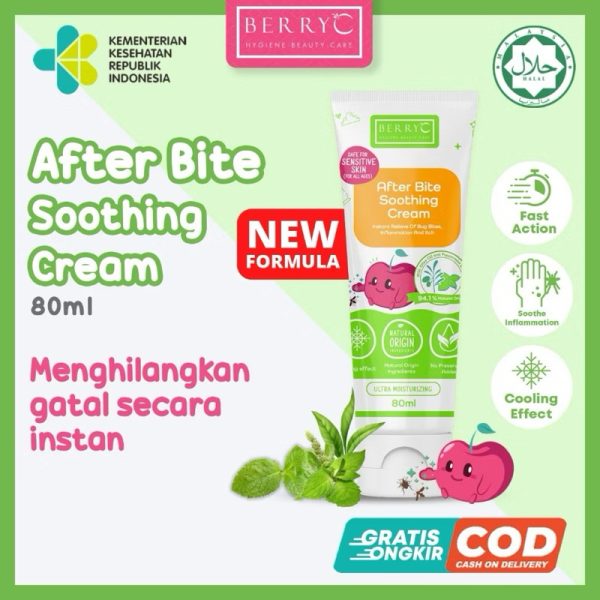 BerryC After Bite Soothing Cream 80ml 110gr Pereda Gatal & Radang Dari Gigitan Serangga Nyamuk Aman untuk Bayi, Anak, Dewasa, Tidak Pedih, Tidak Panas, Harum, Bebas Kimia, Organik, Natural, Essential Oi, Favorit, Cooling Gel, Dingin Kulit Sensitif
