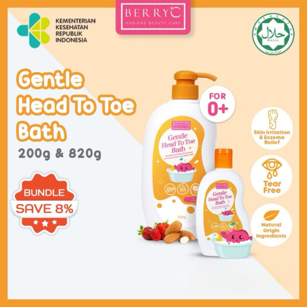 BerryC Gentle Head to Toe Wash Baby Care Natural Sabun & Shampo 3in1 Perawatan Kulit Sensitif Bayi Aman Untuk Eczema Sensitive Skin Kering Dry Normal Active Harum Wangi Soap Shampoo Baby Kids Children Care Organic Organik Rambut Pelembab Moisturizer Cream