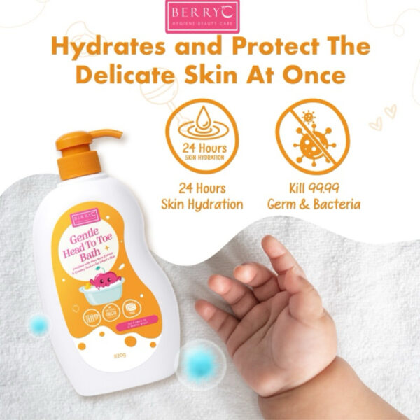 BerryC Gentle Head to Toe Wash Baby Care Natural Sabun & Shampo 3in1 Perawatan Kulit Sensitif Bayi Aman Untuk Eczema Sensitive Skin Kering Dry Normal Active Harum Wangi Soap Shampoo Baby Kids Children Care Organic Organik Rambut Pelembab Moisturizer Cream