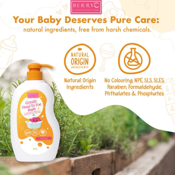 BerryC Gentle Head to Toe Wash Baby Care Natural Sabun & Shampo 3in1 Perawatan Kulit Sensitif Bayi Aman Untuk Eczema Sensitive Skin Kering Dry Normal Active Harum Wangi Soap Shampoo Baby Kids Children Care Organic Organik Rambut Pelembab Moisturizer Cream