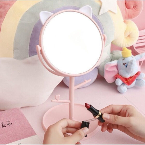 Cermin Motif Telinga Kucing Panda / Kaca Make Up Bulat / Standing Mirror Make Up