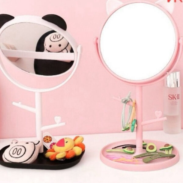 Cermin Motif Telinga Kucing Panda / Kaca Make Up Bulat / Standing Mirror Make Up
