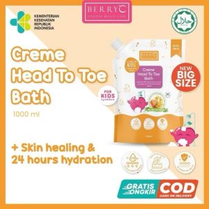 BerryC Creme Head to Toe Wash Kids Care Natural Sabun & Shampo 3in1 Perawatan Kulit Sensitif Anak Aman Untuk Eczema Sensitive Skin Kering Dry Hair COD Harum Wangi Soap Shampoo Baby Kids Children Care Organic Organik Rambut Pelembab Moisturizer Creamy
