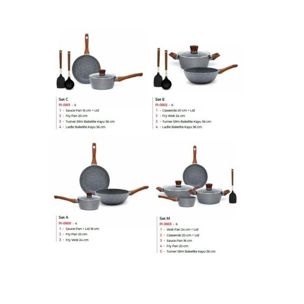 CYPRUZ Marble Cookware Set Of 5 | Panci Set Induksi Fry Pan Sauce Pan Sutil Ladle PI 0901