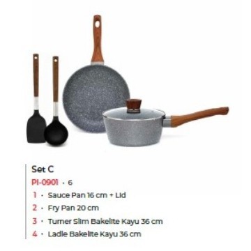 CYPRUZ Marble Cookware Set Of 5 | Panci Set Induksi Fry Pan Sauce Pan Sutil Ladle PI 0901