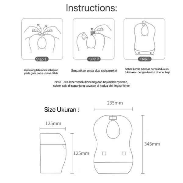 DISPOSABLE BIB/PREMIUM CELEMEK ANAK/BAYI APRON SEKALI PAKAI  HANDUK AIR LIUR /MAKAN ANTI RIBET TAHAN AIR DAN MENCEGAH RUAM