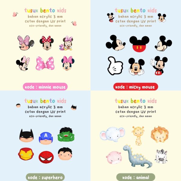 Food Picks Tusukan Bento Acrylic Disney Princess Marvel bento lunch box akrilik