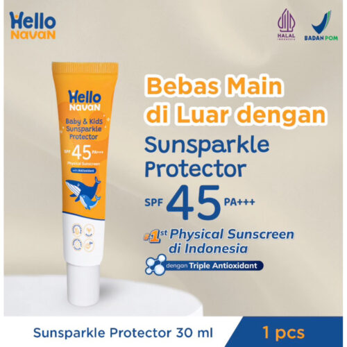 Hello Navan Sunsparkle Protector SPF 45 PA+++ adalah sunscreen anak fisik Physical Sunscreen