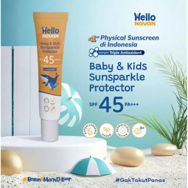 Hello Navan Sunsparkle Protector SPF 45 PA+++ adalah sunscreen anak fisik Physical Sunscreen