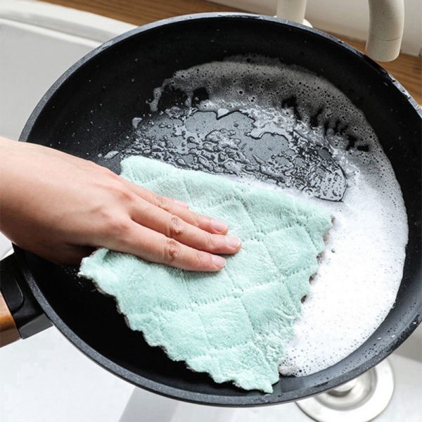 Kain Lap Pembersih Bahan Coral Fleece Tebal Anti Lengket Menyerap Air Cepat Kering Untuk Dapur