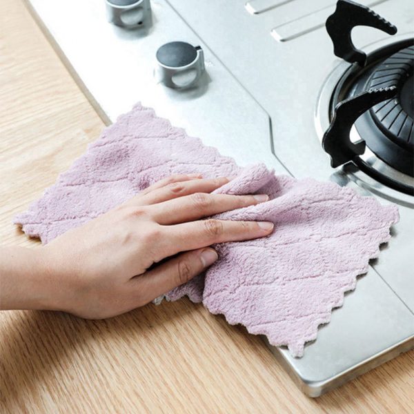 Kain Lap Pembersih Bahan Coral Fleece Tebal Anti Lengket Menyerap Air Cepat Kering Untuk Dapur