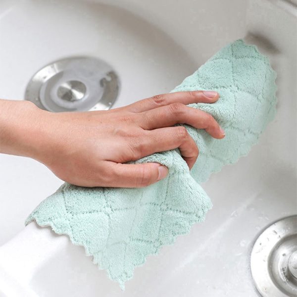 Kain Lap Pembersih Bahan Coral Fleece Tebal Anti Lengket Menyerap Air Cepat Kering Untuk Dapur