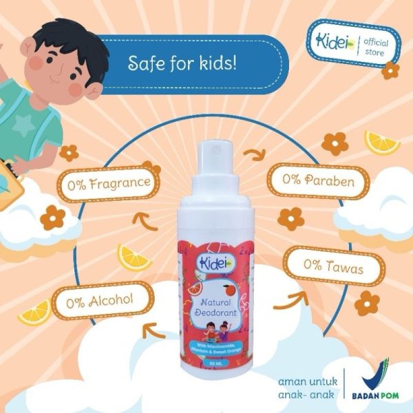 Kidei Natural Deodorant Kids / Deodoran Anak Spray Tanpa TAWAS, Alkohol & Pewangi teodeo