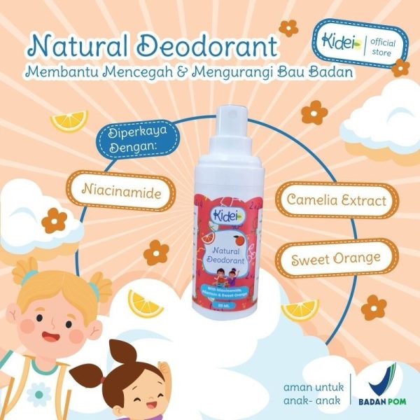 Kidei Natural Deodorant Kids / Deodoran Anak Spray Tanpa TAWAS, Alkohol & Pewangi teodeo