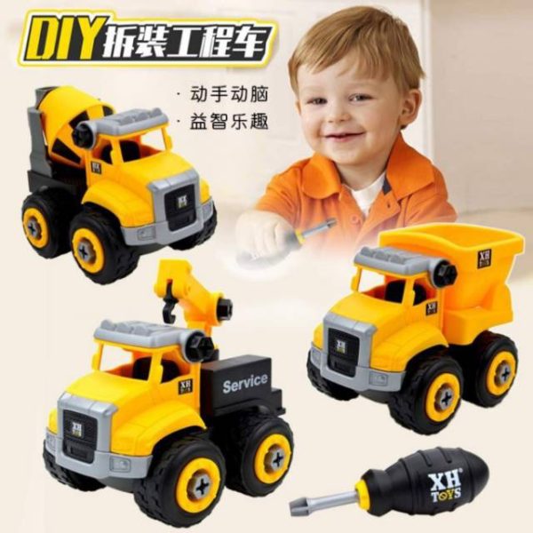 Mainan Mobil Truk Konstruksi DIY Assembling 4 in 1 Engineering Trucks