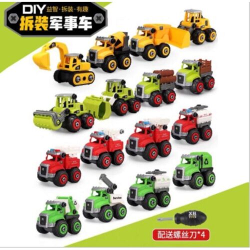 Mainan Mobil Truk Konstruksi DIY Assembling 4 in 1 Engineering Trucks