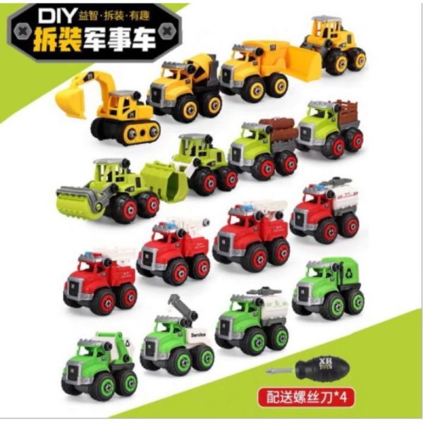 Mainan Mobil Truk Konstruksi DIY Assembling 4 in 1 Engineering Trucks