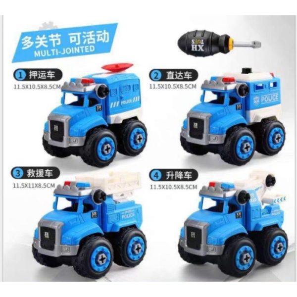 Mainan Mobil Truk Konstruksi DIY Assembling 4 in 1 Engineering Trucks
