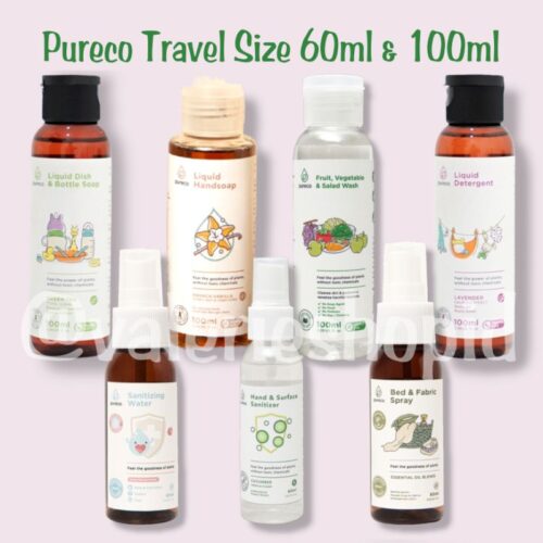 Pureco Detergent Pureco Dish Bottle Pureco Hand & surface sanitizer Pureco Bed Fabric Spray Pureco Sanitizing Water Travel Tester Sized 100ml 60ml
