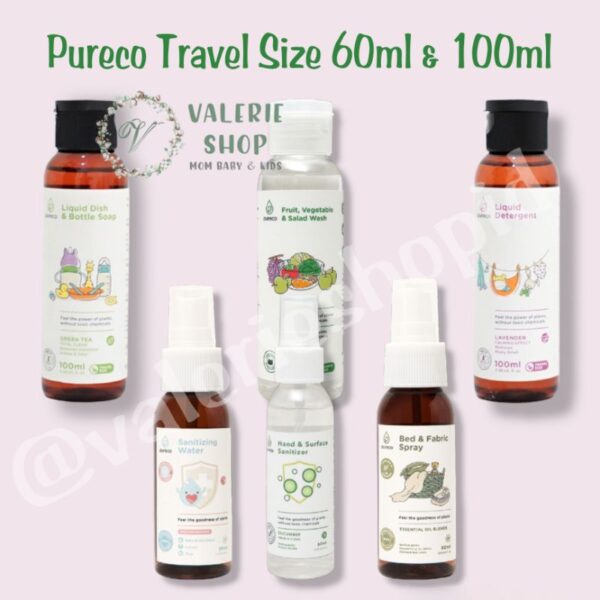 Pureco Detergent Pureco Dish Bottle Pureco Hand & surface sanitizer Pureco Bed Fabric Spray Pureco Sanitizing Water Travel Tester Sized 100ml 60ml