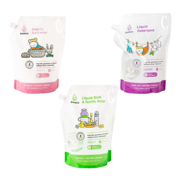 Pureco Liquid Detergent Softener Dishwash 1450ml 1.45L Pureco Pouch Sized -1450ml