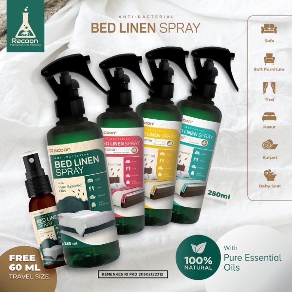 Racoon Bed Linen Spray 250ml Anti Bakteri & Tungau Essential Oil Anti Bacterial & Virus Oil