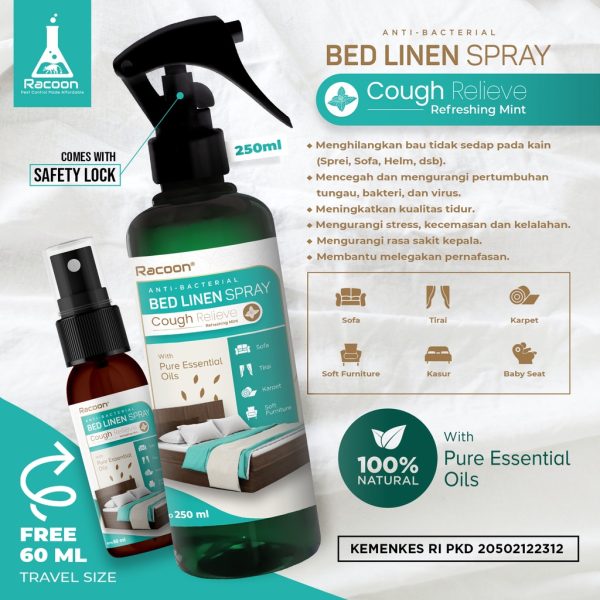 Racoon Bed Linen Spray 250ml Anti Bakteri & Tungau Essential Oil Anti Bacterial & Virus Oil