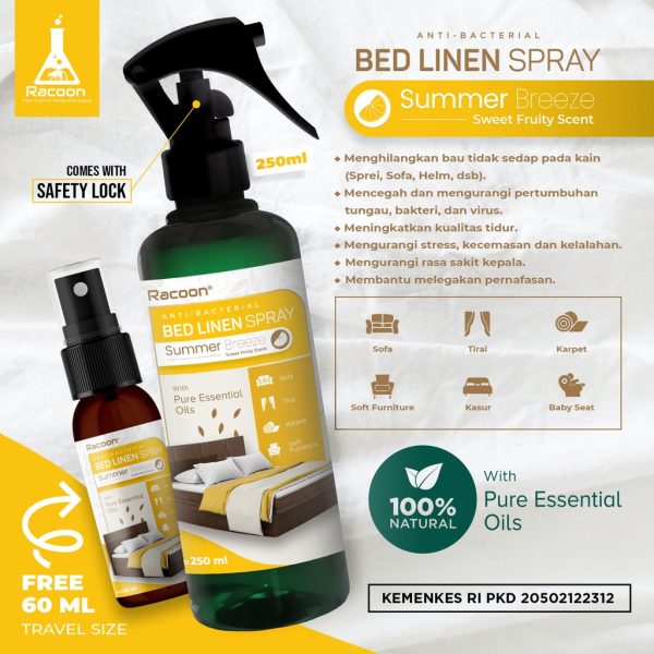 Racoon Bed Linen Spray 250ml Anti Bakteri & Tungau Essential Oil Anti Bacterial & Virus Oil