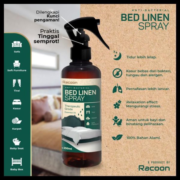 Racoon Bed Linen Spray 250ml Anti Bakteri & Tungau Essential Oil Anti Bacterial & Virus Oil