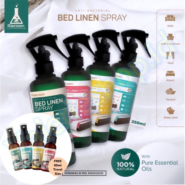 Racoon Bed Linen Spray 250ml Anti Bakteri & Tungau Essential Oil Anti Bacterial & Virus Oil