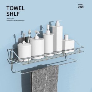 Rak Dinding Kamar Mandi Gantungan Handuk Baju Tempel Kuat Multifungsi Rak Dapur Tempat Bumbu 3016