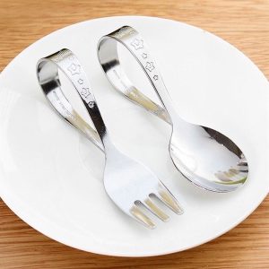 ready-stock-sendok-ajaib-sendok-garpu-anak-stainle READY STOCK SENDOK AJAIB Sendok Garpu anak Stainless steel training spoon fork sendok BLW Sendok Makan Anak Ducktip Made In Japan baby kingdom