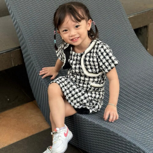 Roona Korean Tweed Dress For Kids - Import Quality
