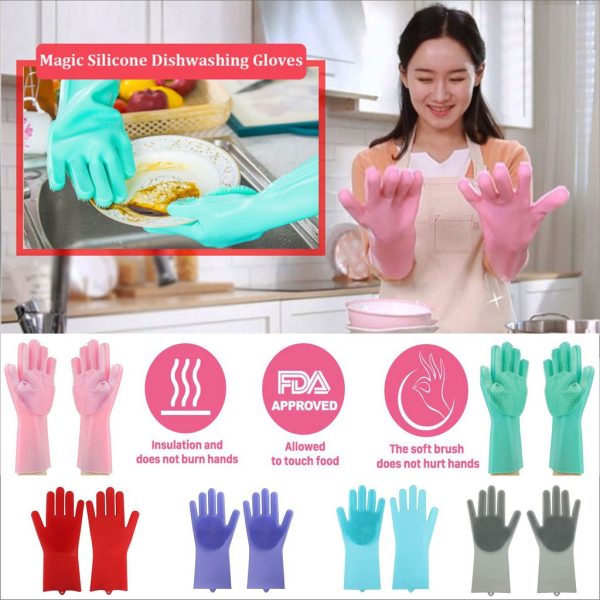 SEPASANG Multi Purpose Gloves Brush Sarung Tangan Sikat silicone oven dapur cuci piring Magic Glove