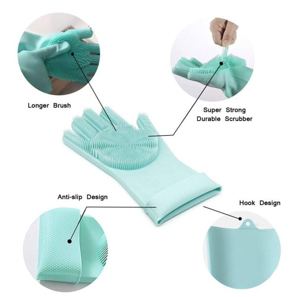 SEPASANG Multi Purpose Gloves Brush Sarung Tangan Sikat silicone oven dapur cuci piring Magic Glove
