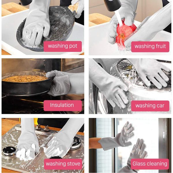SEPASANG Multi Purpose Gloves Brush Sarung Tangan Sikat silicone oven dapur cuci piring Magic Glove